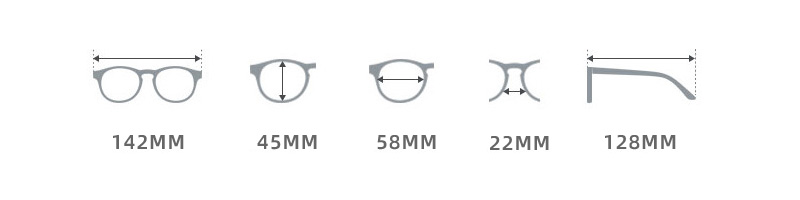 Size chart for shorting glasses