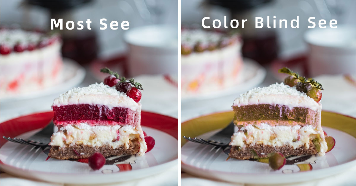 gewoon vs kleurenblind zie de taart